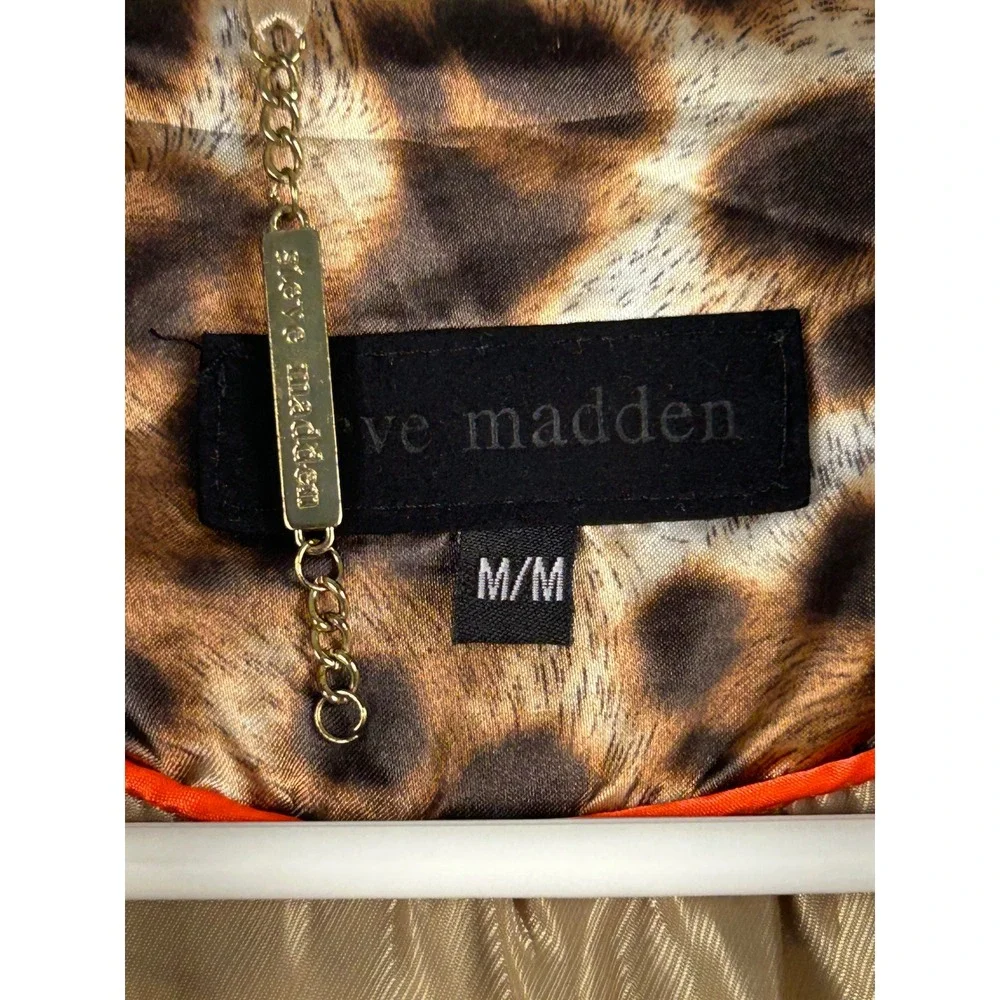 Steve Madden Tan Cream Colorblock Faux Leather Moto Jacket Gold Hardware Medium